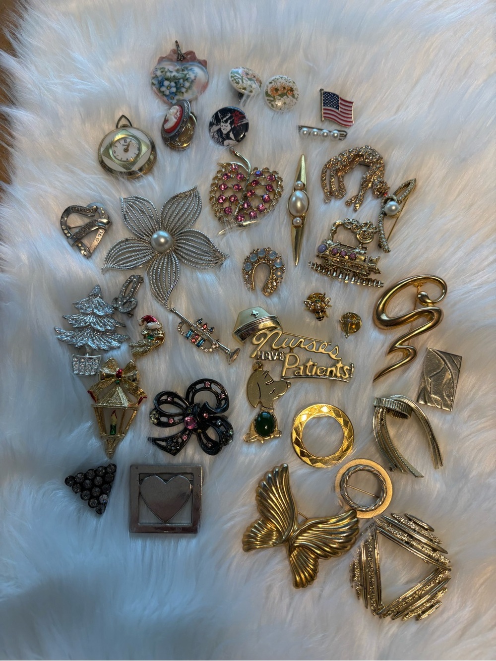 Vintage Mixed Gold and Silver Tone Brooch-pin-pendant-earrings and button